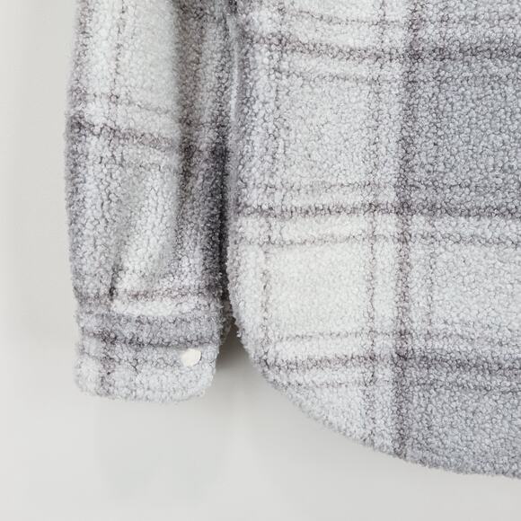 Abercrombie & Fitch Plaid Snap Button Sherpa Jacket Grey White Size XS - Picture 7 of 8